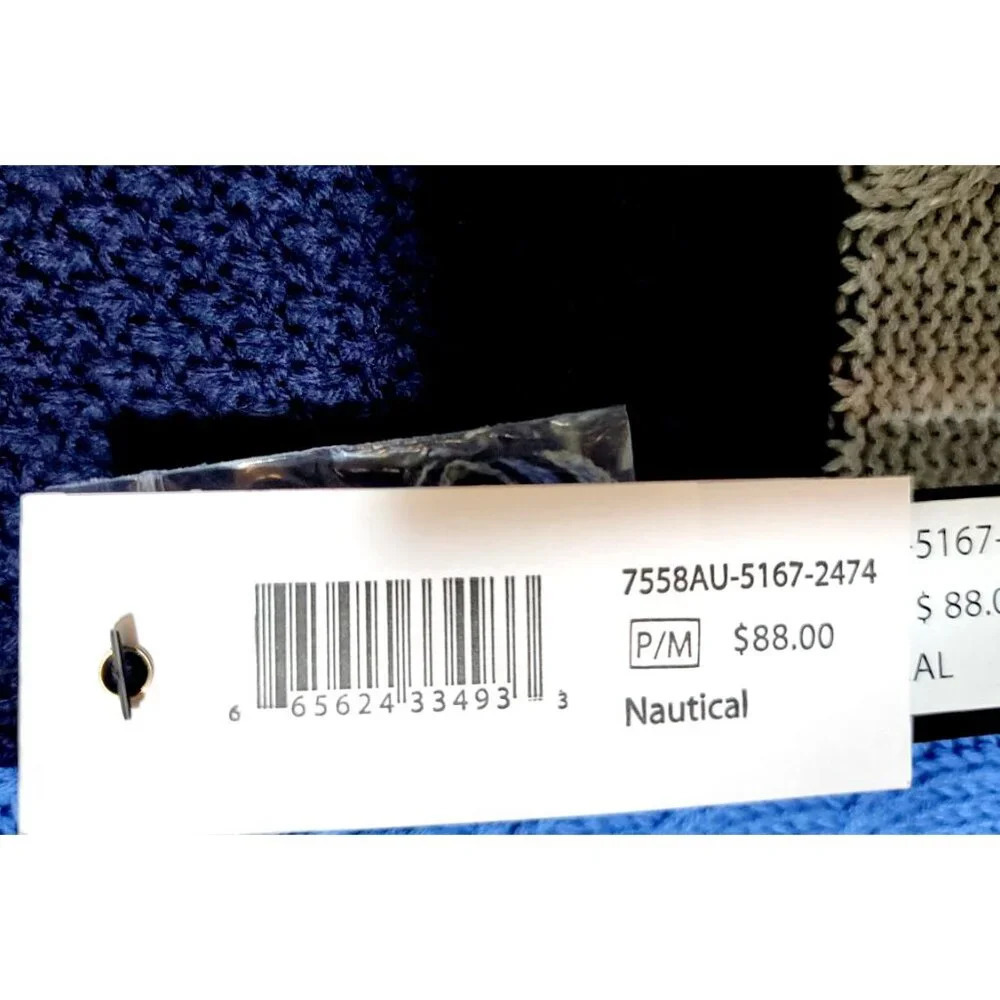 Tribal Sweater PM Patchwork Pattern Blue Gray Str… - image 5